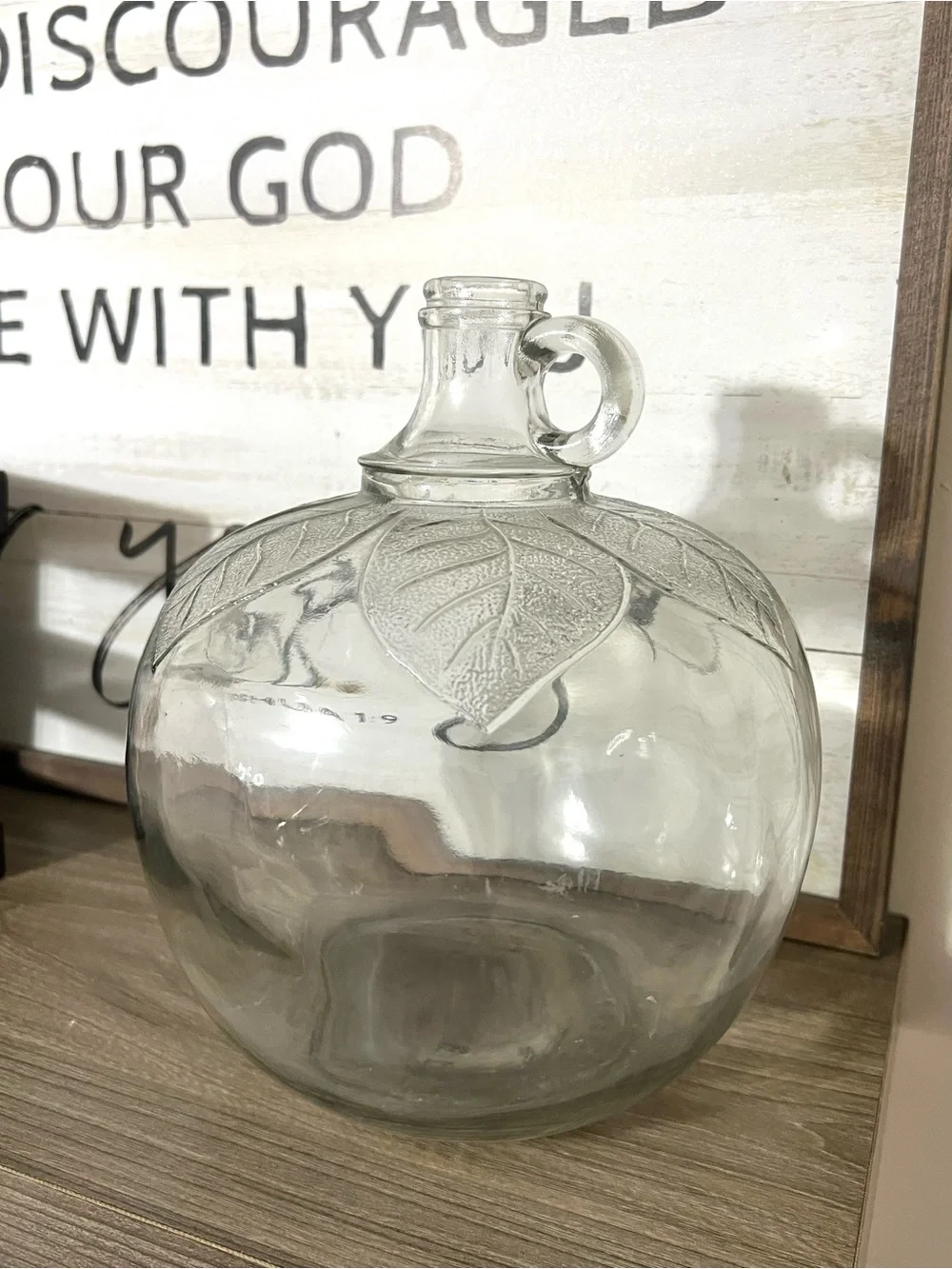 Vintage Clear Glass Decorative Jug Vase with Leaf Detail